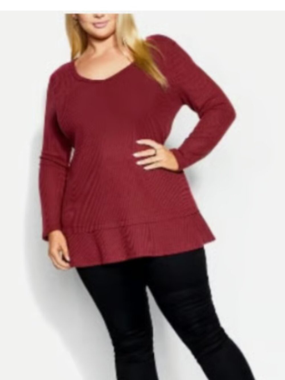 Evan’s women’s long sleeve waffle top, Burgundy, Sz 16